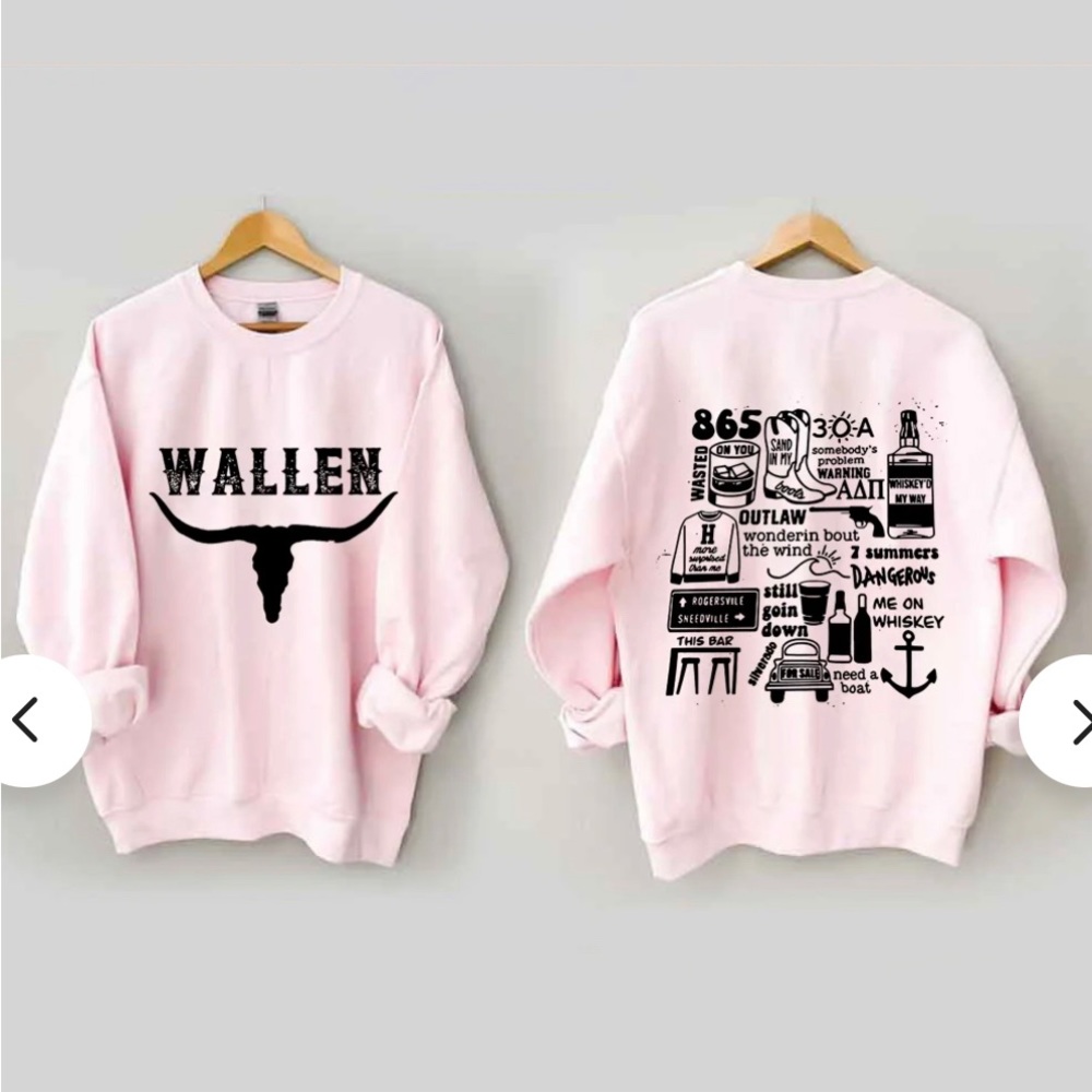 Morgan Wallen sweatshirt, light pink, size XL.